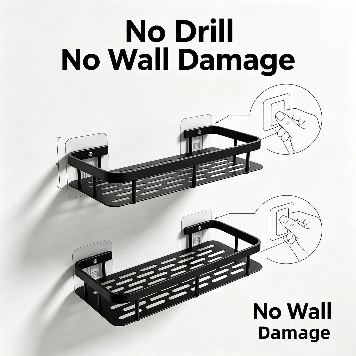 2-Piece Metal Bathroom Organizer Rack, No-Drill Shelf, Wall-Mounted Durable Shower Organizer Storage for Bathrooms, Kitchens, Cosmetics, Gifts