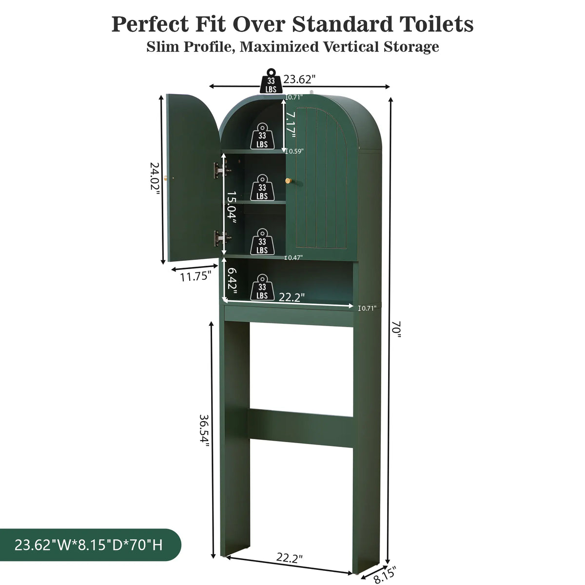 Giratree Arched Over The Cabinet with Fluted Doors, 4 Tier Small Bathroom Shelf Organizer, Mid Century Modern Bathroom Cabinet with Adjustable Shelf, Slim Narrow Arch Toilet Rack