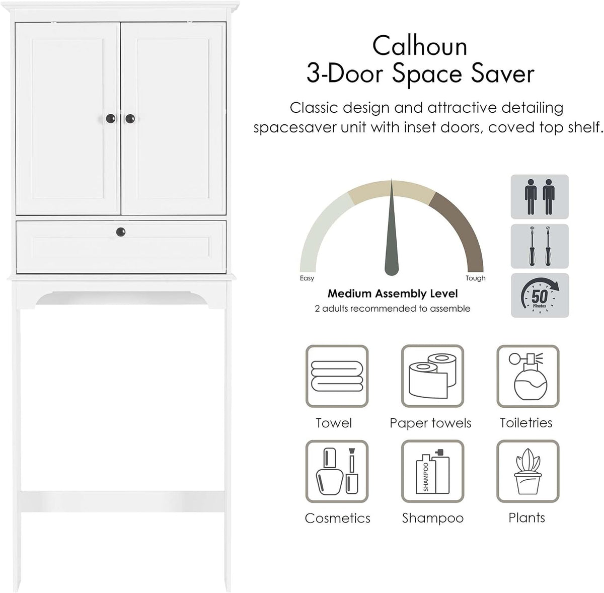 Spirich Bathroom Over the Toilet Storage Cabinet with Tilt-Out Cube, White