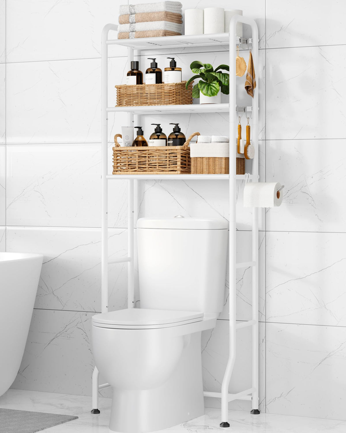 Kitsure Over Toilet Storage Rack, 63.2" H Space-Saving, Holder & Hooks