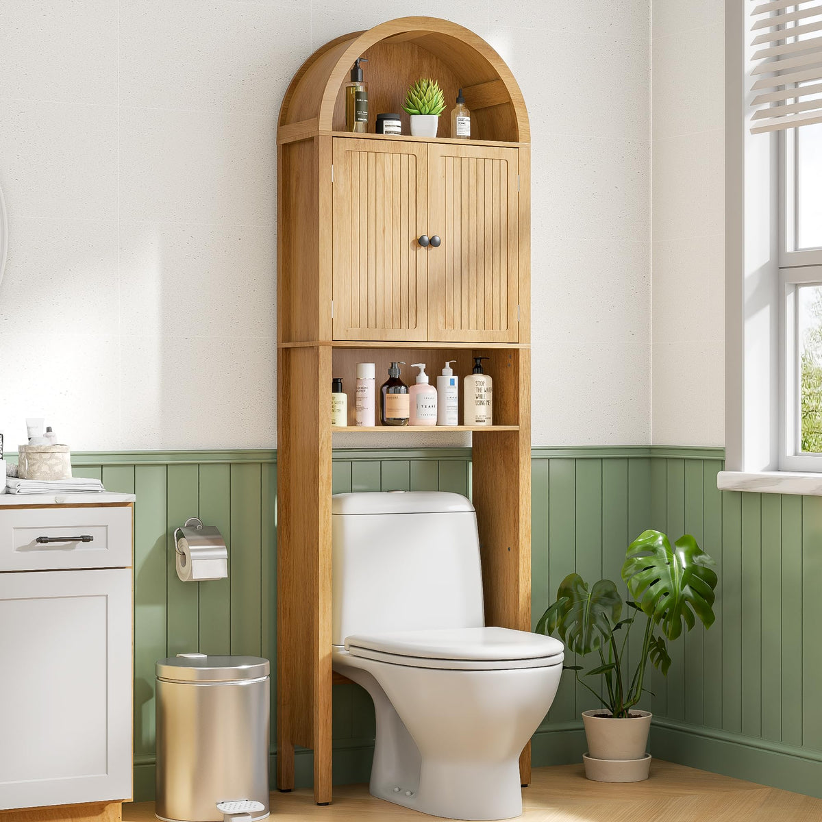 Arched Over The Toilet Storage Cabinet with Acrylic Doors, Bathroom Shelf