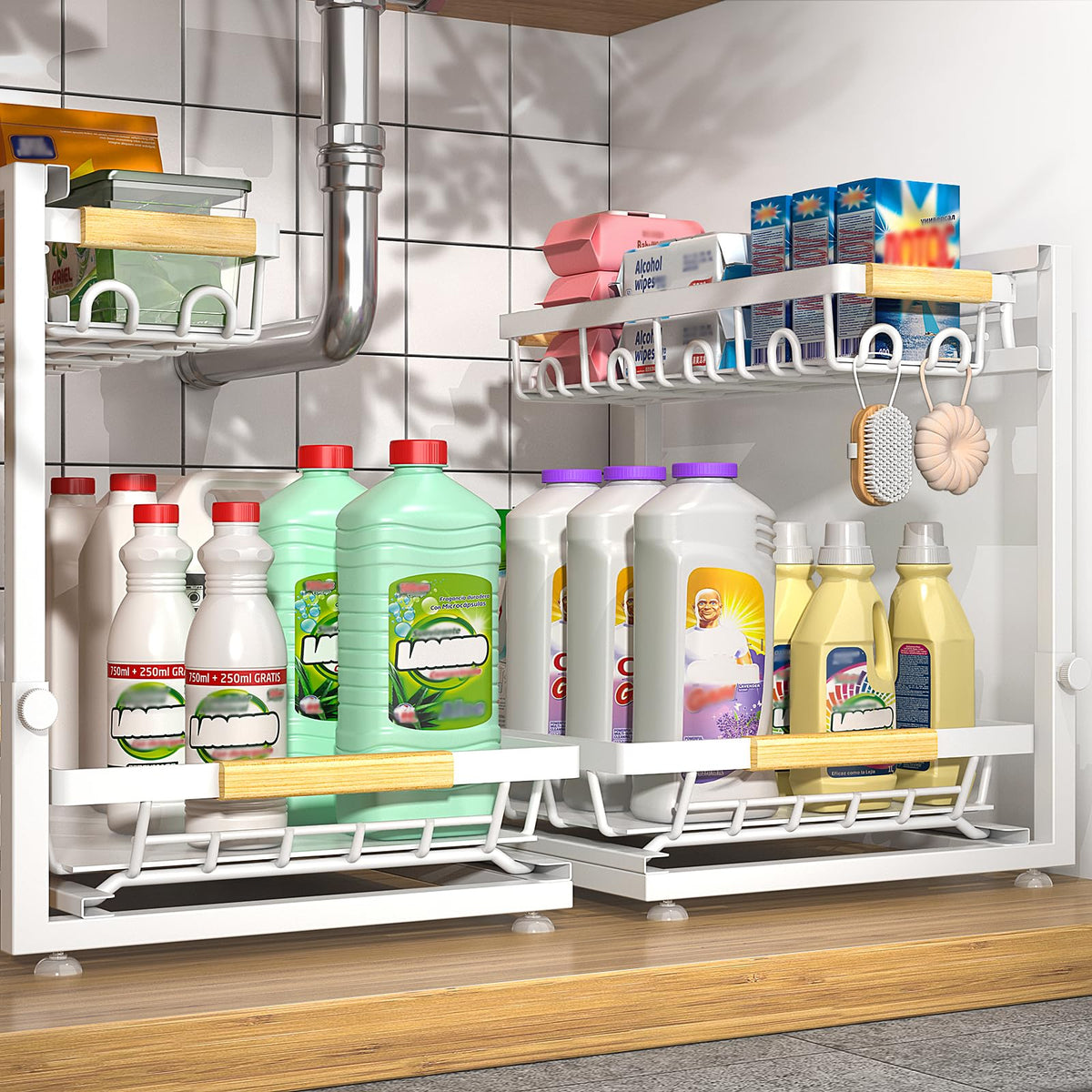 Sevenblue 2-Pack 2-Tier Height Adjustable Under Sink Organizer & Storage