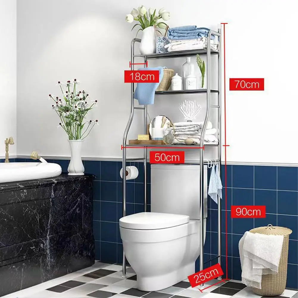 2/3-Tier Over The Toilet Storage Shelf, Space Saving Stainless Steel Bathroom Rack Storage Organizer with Towel Hooks & Toilet Paper Holder for Bathroom, Restroom, Laundry