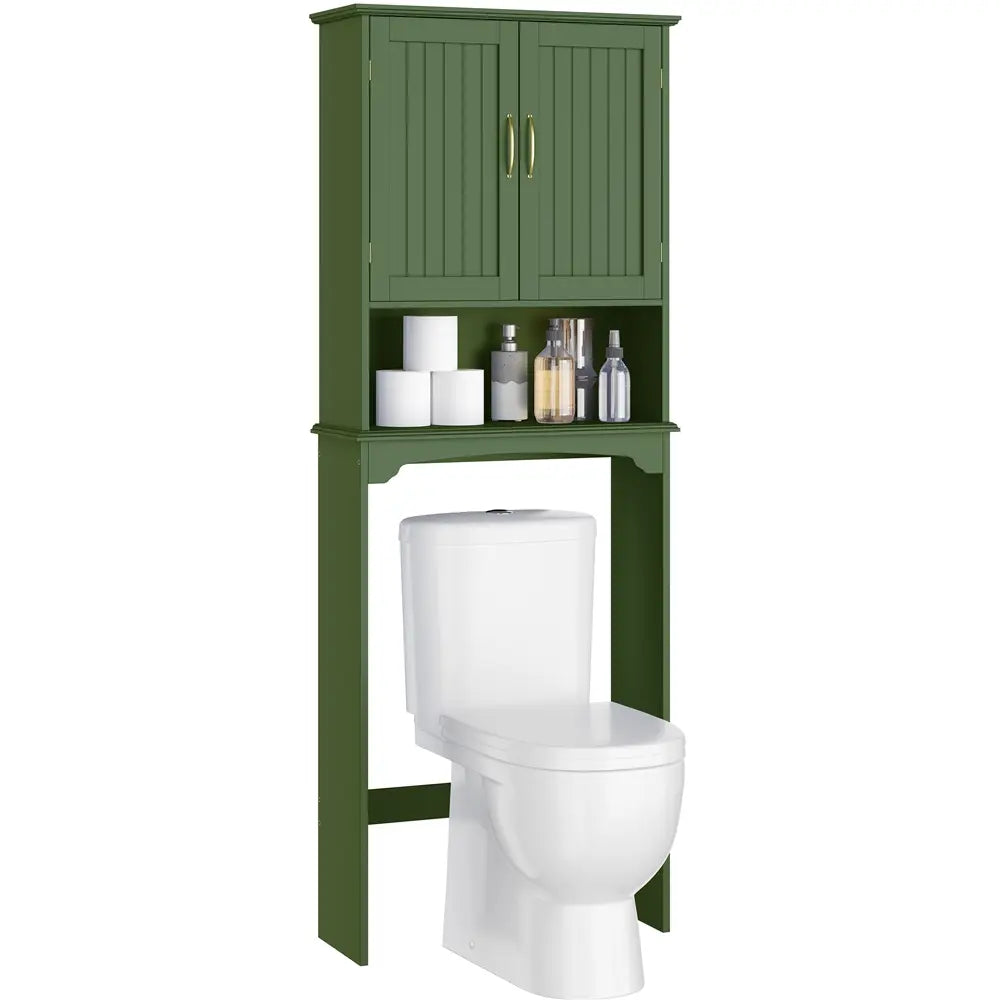Costoffs Over-The-Toilet Bathroom Cabinet - Double-Door Storage Organizer with Inner Adjustable Shelf, Open Shelf, Accessory Organizer, Bathroom Decor Ideas