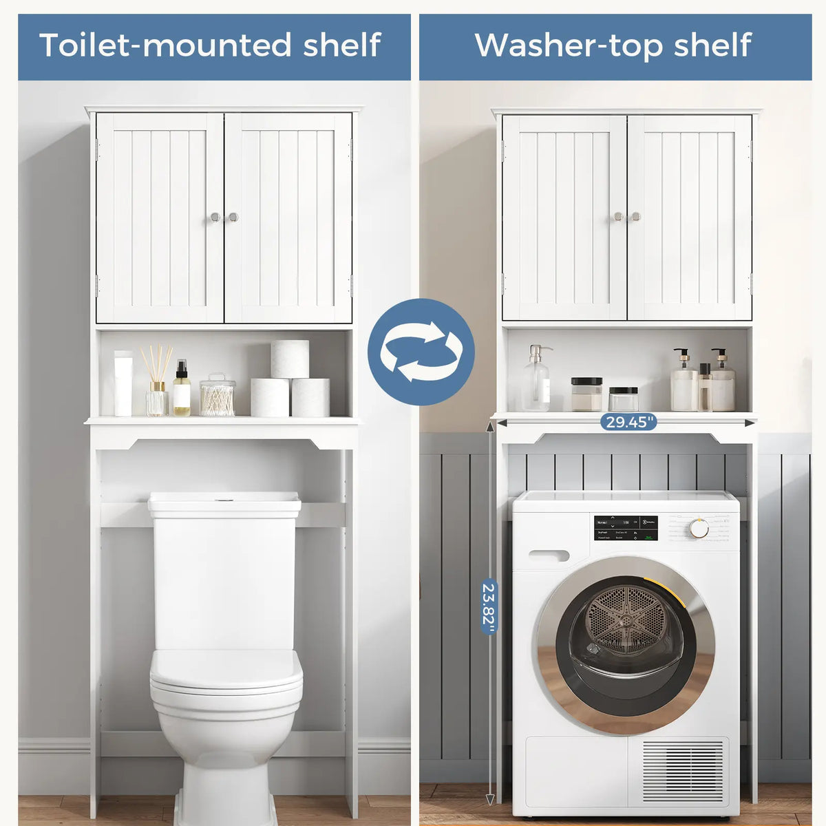 Sweetcrispy Over the Toilet Storage Cabinet, Bathroom Storage Cabinet Over Toilet with Double Doors and Adjustable Shelf, Freestanding Toilet Rack for Bathroom,White, Black