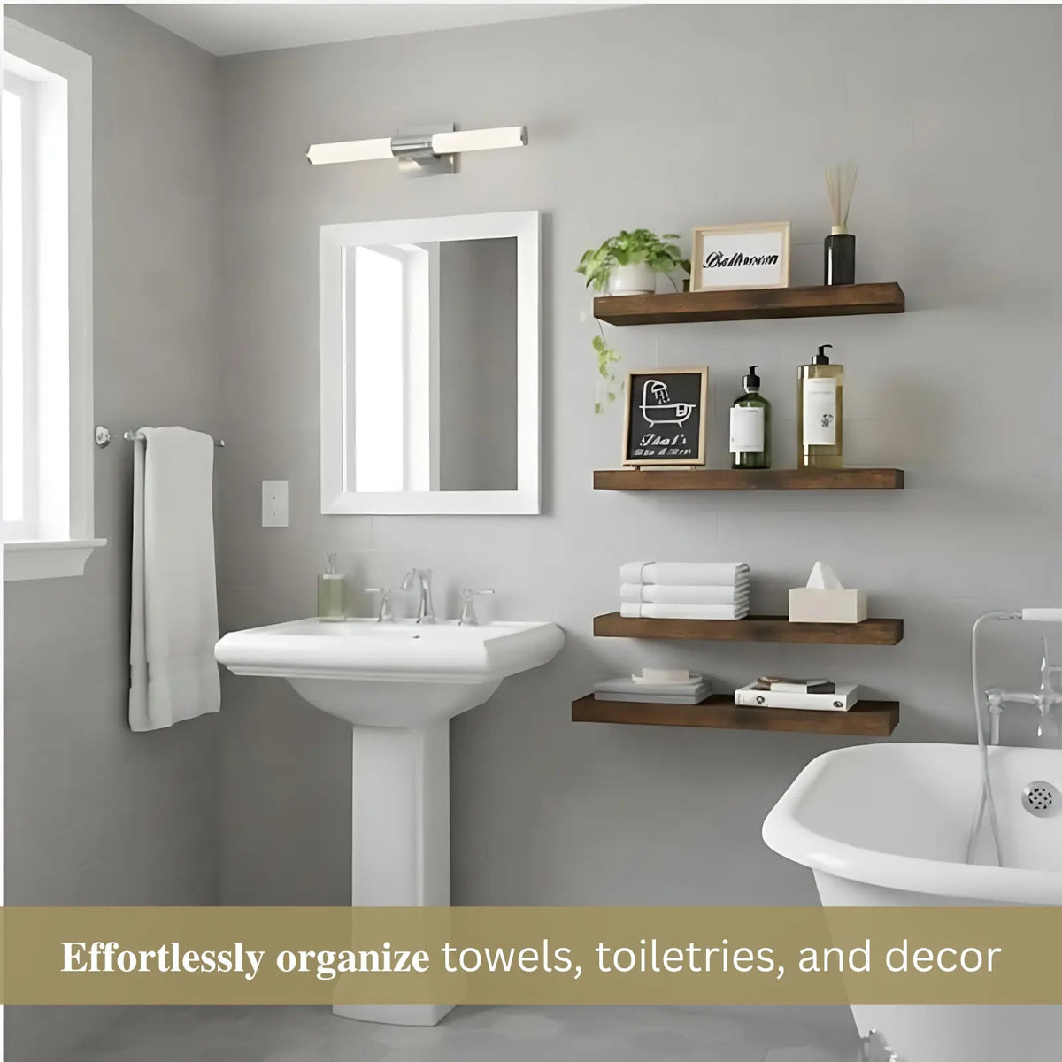 4-Shelf Cohesive Set Rustic Floating Wall Shelves - Storage Organization Solution for Bedroom, Kitchen, Living Room Decor, Multi-Use for Bathroom Over Toilet