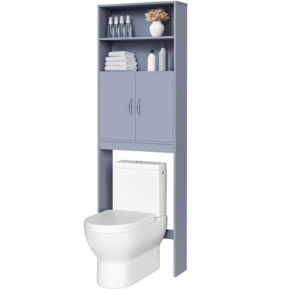 Costoffs 77" Tall Freestanding Over-the-Toilet Apartment Storage Cabinet, Efficient Bath Organizer with Adjustable Shelf, Double Doors to Hide Clutter from View, 2 Open Shelves - White, Easy Setup