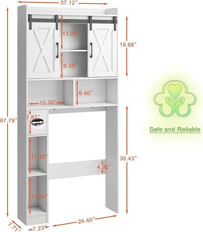 [SohoChic] Vabches Engineered Wood Over-The-Toilet Storage Cabinet - Sliding Barns Doors, Neutral Grain Rectangular Form, Farmhouse Bathroom Space Saver for Bathroom Organization, Small Laundry Room