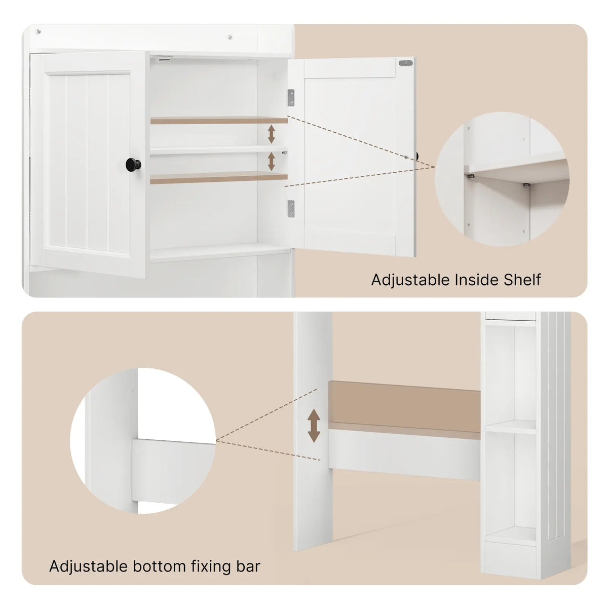 Gizoon Over-The-Toilet Storage Cabinet (32.3" W) - Bathroom Organizer, Small-Bath Fit Cabinet Furniture with Doors, Adjustable Shelves, Dry Tissue Box, 2 Side Hooks, Compact Space-Saving Design, Floor-Space Freeing White Bathroom Upgrade