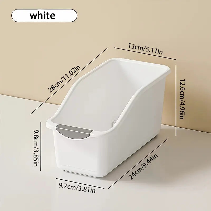 2 arc-shaped storage boxes, heavy-duty plastic organizer, white space-saving container, under-sink food cabinet storage, cleaning supplies, household essentials, kitchen and bathroom storage, no installation required