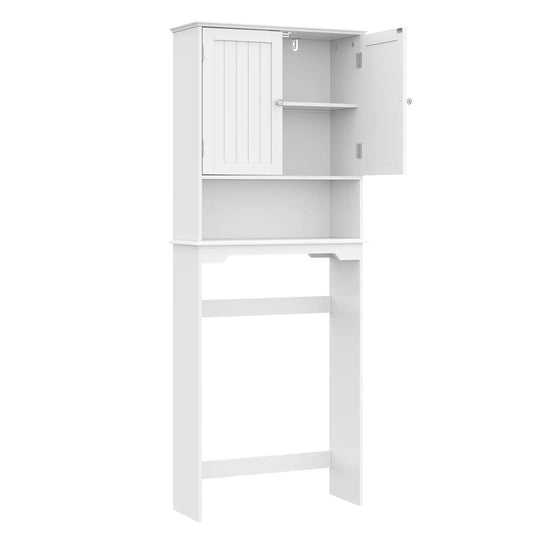 Sweetcrispy Over the Toilet Storage Cabinet, Bathroom Storage Cabinet Over Toilet with Double Doors and Adjustable Shelf, Freestanding Toilet Rack for Bathroom,White, Black