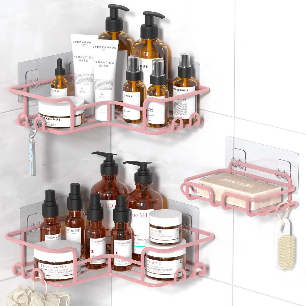 ZUZZEE 3-Count Metal Shower Organizer - Punch-Free, Removable, Waterproof, Wall-Mounted, Adjustable Black Round Hollow Drain Bathroom Corner Shelves, Eco-Friendly Bath Storage, Soap Holder, Modern Home Decor, Apartment Essentials Gift, Bathroom Decor,soho