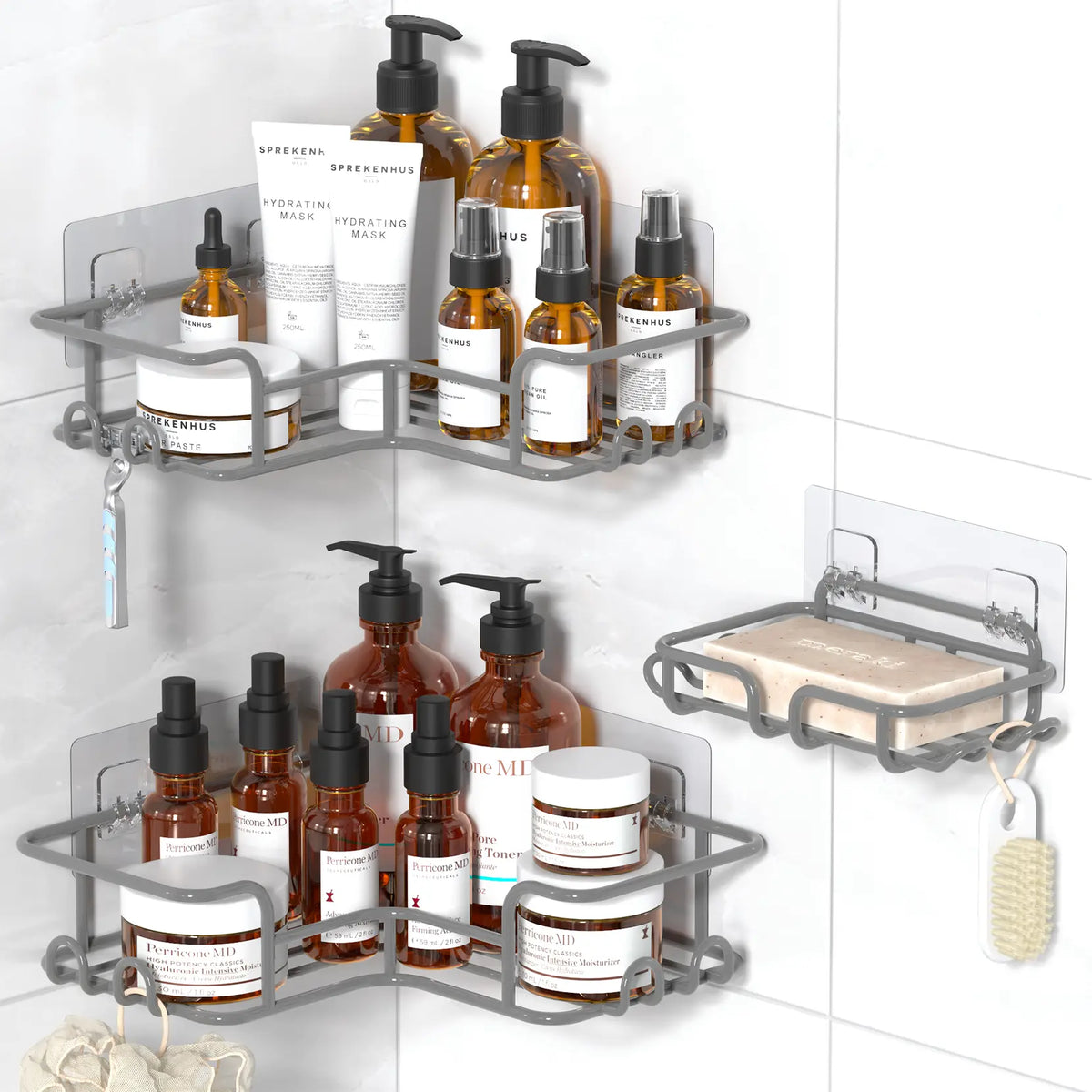 ZUZZEE 3-Count Metal Shower Organizer - Punch-Free, Removable, Waterproof, Wall-Mounted, Adjustable Black Round Hollow Drain Bathroom Corner Shelves, Eco-Friendly Bath Storage, Soap Holder, Modern Home Decor, Apartment Essentials Gift, Bathroom Decor,soho
