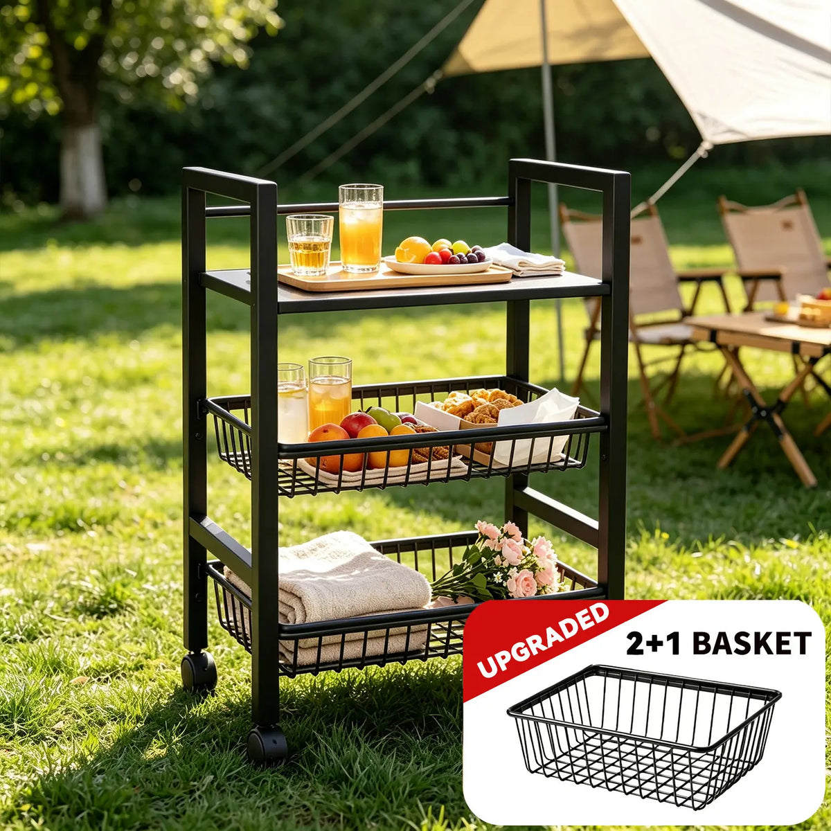 Metal Adjustable Shelf & Basket Storage Rack for Home - Ideal for Kitchen Pantry, Garage, Under Sink, Tool Use, Great Housewarming Gift