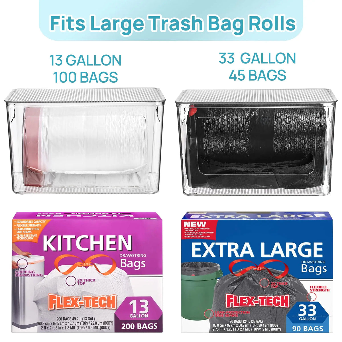 【Under Sink Reset】Vtopmart 2/4 Pack Trash Bag Holder, Stackable Garbage Bag Dispenser for 13/30/33 Gallon Bags, Clear Organizer Bins for Under Kitchen Sink, Laundry Room Organization and Storage, DealsForYouDays, summerwins