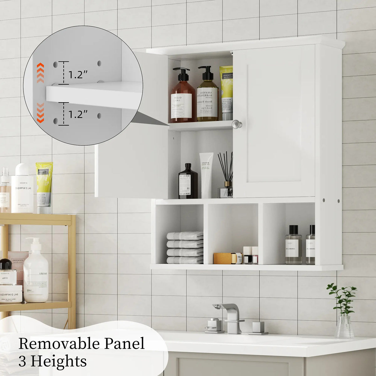 Walsunny Bathroom Wall Cabinet, Over The Toilet Space Saver Storage Cabinet, Medicine Cabinet with 2 Door &Adjustable Shelves, Hanging Cupboard, White
