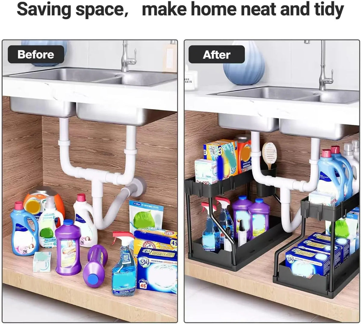 Under Sink Organizers,2-Tier Multi-Use Kitchen and Bathroom Organizers and Storage with Sliding Drawers,Bathroom Cabinet Organizer