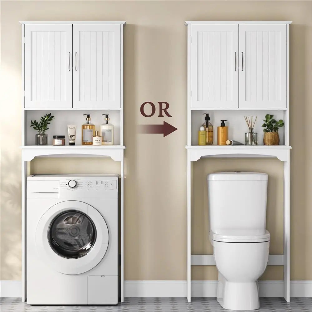 Costoffs Over-The-Toilet Bathroom Cabinet - Double-Door Storage Organizer with Inner Adjustable Shelf, Open Shelf, Accessory Organizer, Bathroom Decor Ideas