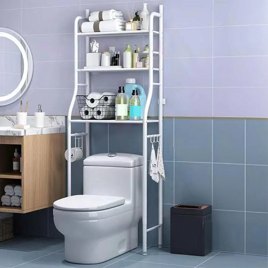 Space-Saving Over Toilet Storage Rack - 3-Tier Metal Bathroom Organizer Shelf with Removable Towel Hooks & Toilet Paper Holder, Durable Freestanding Shelf for Bathroom, Laundry Room, Dorm