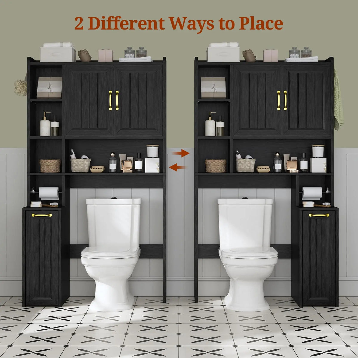 Over The Toilet Storage Cabinet with Pulley, Bathroom Storage Cabine with Adjustable Shelf and Open Shelf, Space-Saving Toilet Rack for Bathroom, Restroom, Laundry, Black