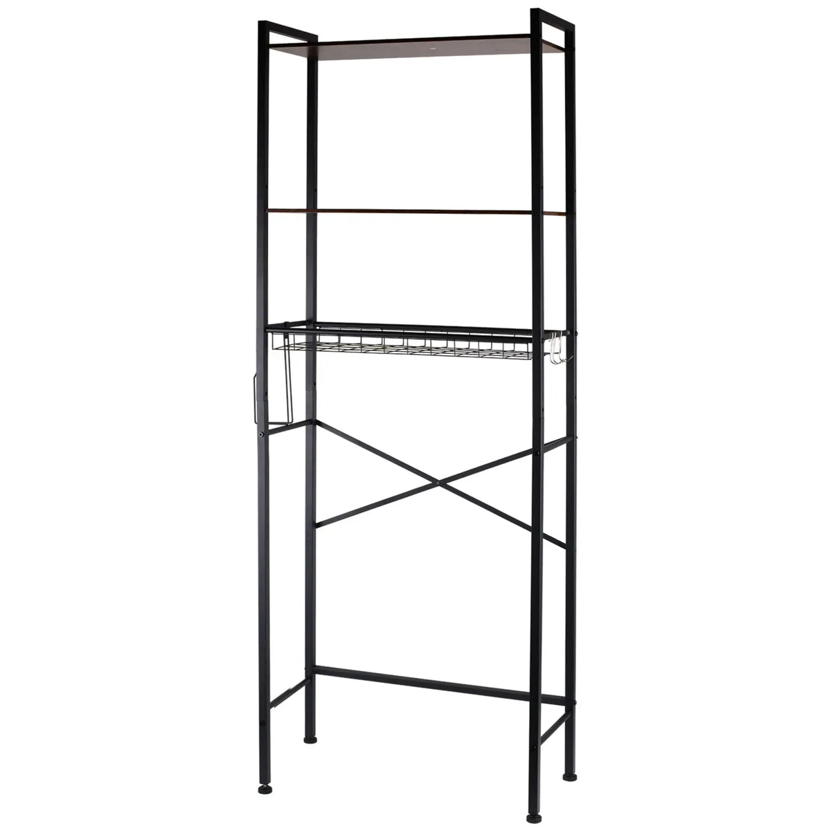 3-Tier Over-The-Toilet Organizer Shelves - 3tier Quick Access Space Saver Rack with Toilet Paper Holder, Hooks, Adjustable Design for Indoor Home Bathroom Storage Solution