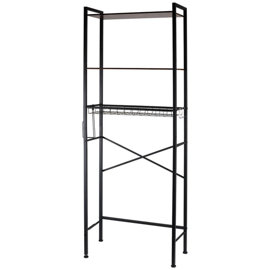 3-Tier Over-The-Toilet Organizer Shelves - 3tier Quick Access Space Saver Rack with Toilet Paper Holder, Hooks, Adjustable Design for Indoor Home Bathroom Storage Solution