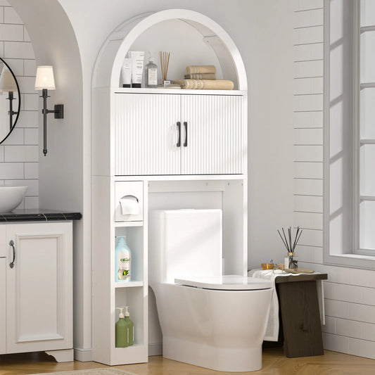 AHB Arched Over-The-Toilet Wood Bathroom Cabinet Organizer - Freestanding Storage Cupboard, Modern Indoor Furniture with Doors, Adjustable Shelf, Anti-Tip Kit, for Bathroom, Laundry Room, Dorm Essentials, SohoChic Home Decor