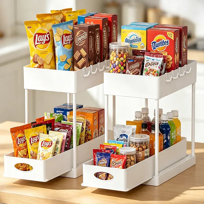 2-Pack Under Sink Organizers - Multi-Use Home Improvement Racks for Convenient Storage, Versatile for Bathroom & Kitchen Under Cabinet Areas