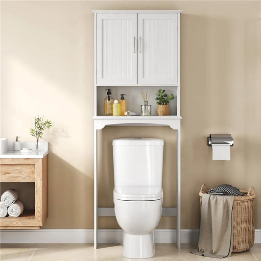 Costoffs Over-The-Toilet Bathroom Cabinet - Double-Door Storage Organizer with Inner Adjustable Shelf, Open Shelf, Accessory Organizer, Bathroom Decor Ideas
