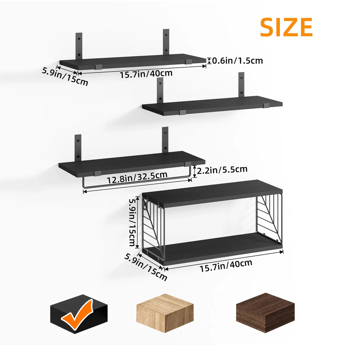Fixwal Floating Shelves Wall Mounted Set - Bathroom & Bedroom Decor, with Black Metal Brackets, Toilet Paper Holder, Towel Bar & Hooks, sohochic style