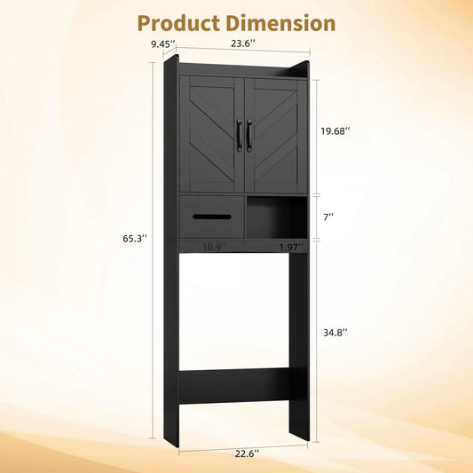 GARVEE Over the Toilet Storage Cabinet - Bathroom Indoor Furniture Organizer with Anti-Tip Device, Adjustable Shelf (Black), Over Toilet Storage,sohochic