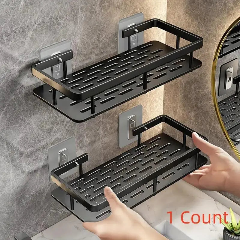Wall Mounted Bathroom Shelf, 1 Count Aluminum Wall Mounted Storage Rack, Modern Bathroom Storage Rack, Kitchen Storage Rack, Home Organizer, Bathroom Organization, Bathroom Organizing Accessories, Bathroom Organizer Supplies