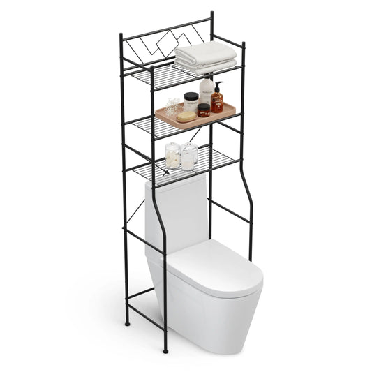 Home Zone Living 3-Tier Over the Toilet Bathroom Storage Organizer with Wide Stabilizing Base, Matte Black