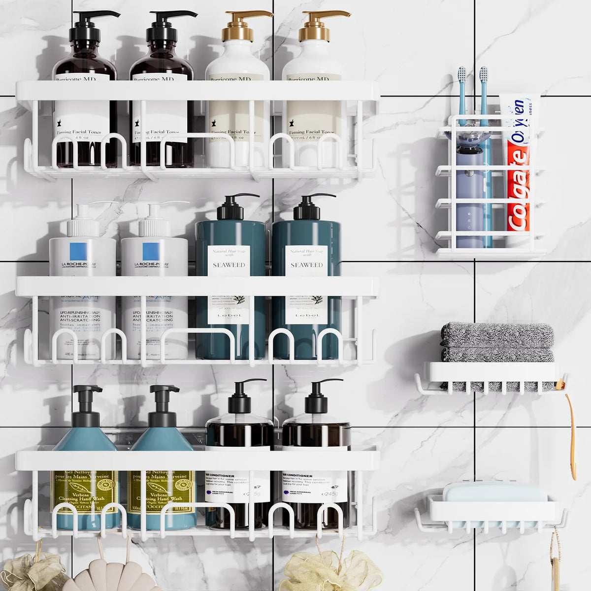【Veken】 3/6-Pack Life-Changing Rustproof Shower Caddy, Effortless No-Drill Wall Shelves with Soap Holder, End Bathroom Clutter for Good, Multi-use Kitchen & Home Storage