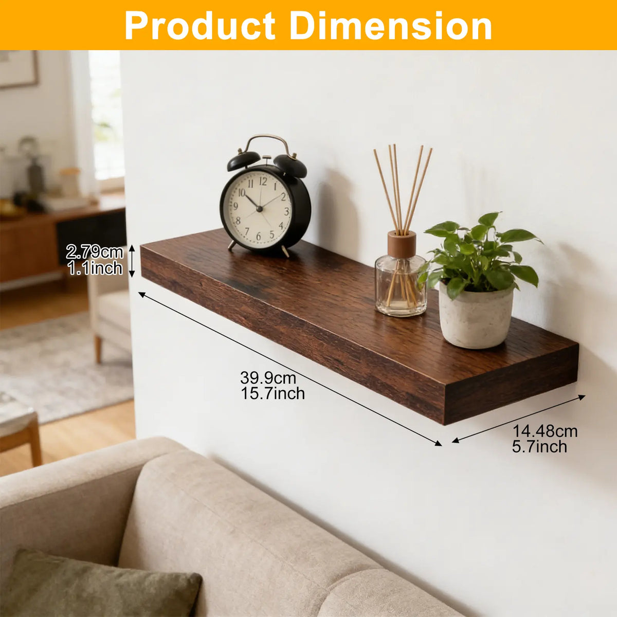 4-Piece Rustic Floating Wall Organizer Shelves - Over Toilet Bathroom Storage, Bedroom Living Room Decor Display Racks, Wall Organizer Shelf