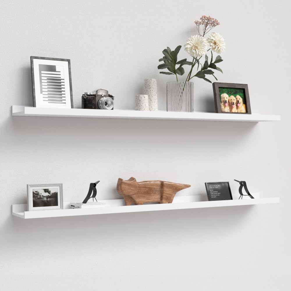 Boswillon Floating Shelves Set of 2, Small Wall Shelf with Lip, 16in, White