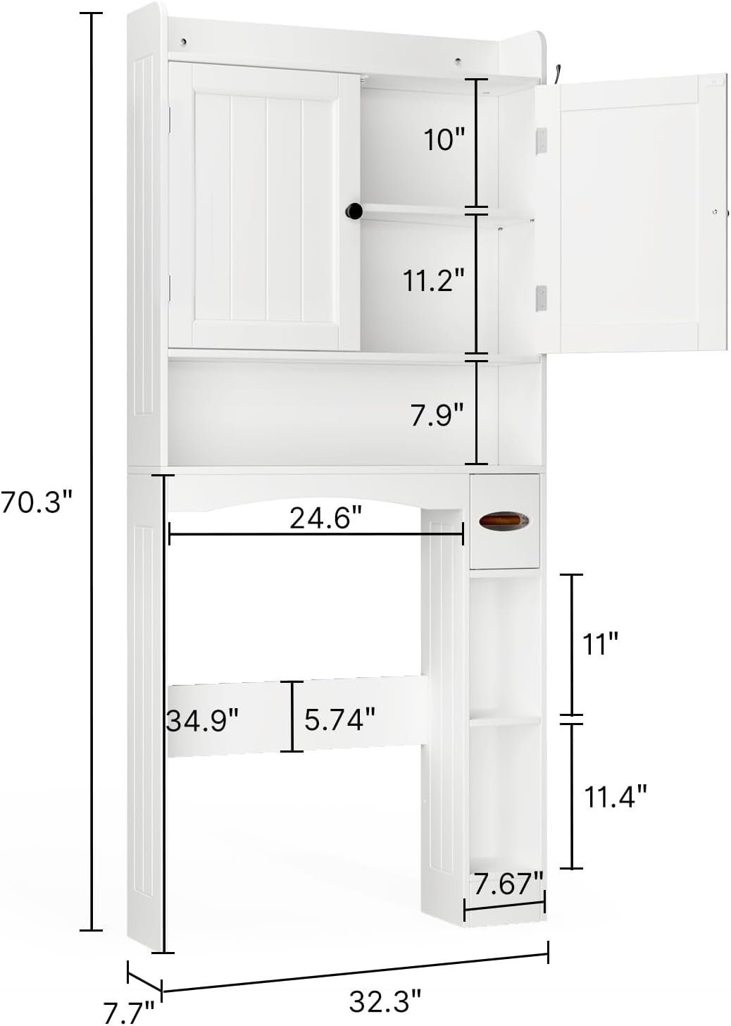 Ahomly Over The Toilet Storage Cabinet, 32.3" W x 70.3" H, White