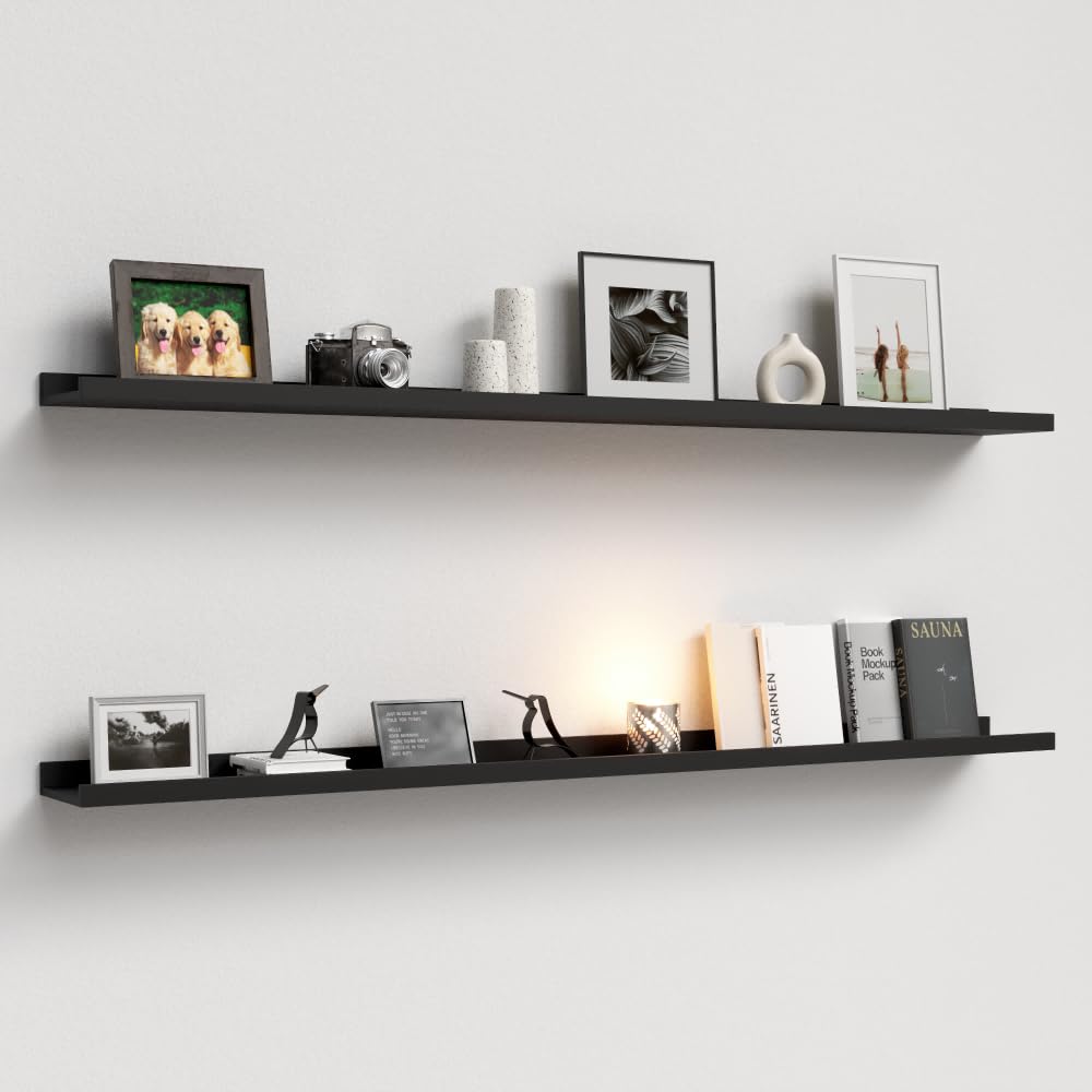 Boswillon Floating Shelves Set of 2, Small Wall Shelf with Lip, 16in, White