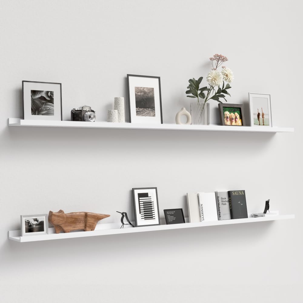 Boswillon Floating Shelves Set of 2, Small Wall Shelf with Lip, 16in, White