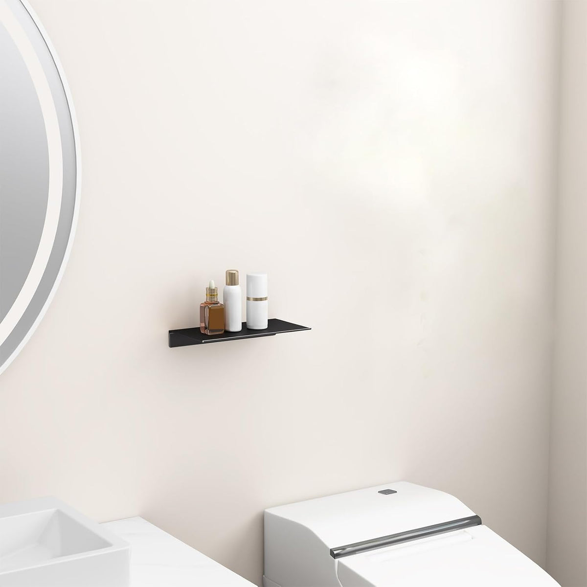 Danpoo 8 inch Small Floating Shelf for Wall Organizer & Storage, Mini Display Shelf, Metal Wall Shelf for Bathroom, Living Room, Kitchen, Bedroom(Matte Black)