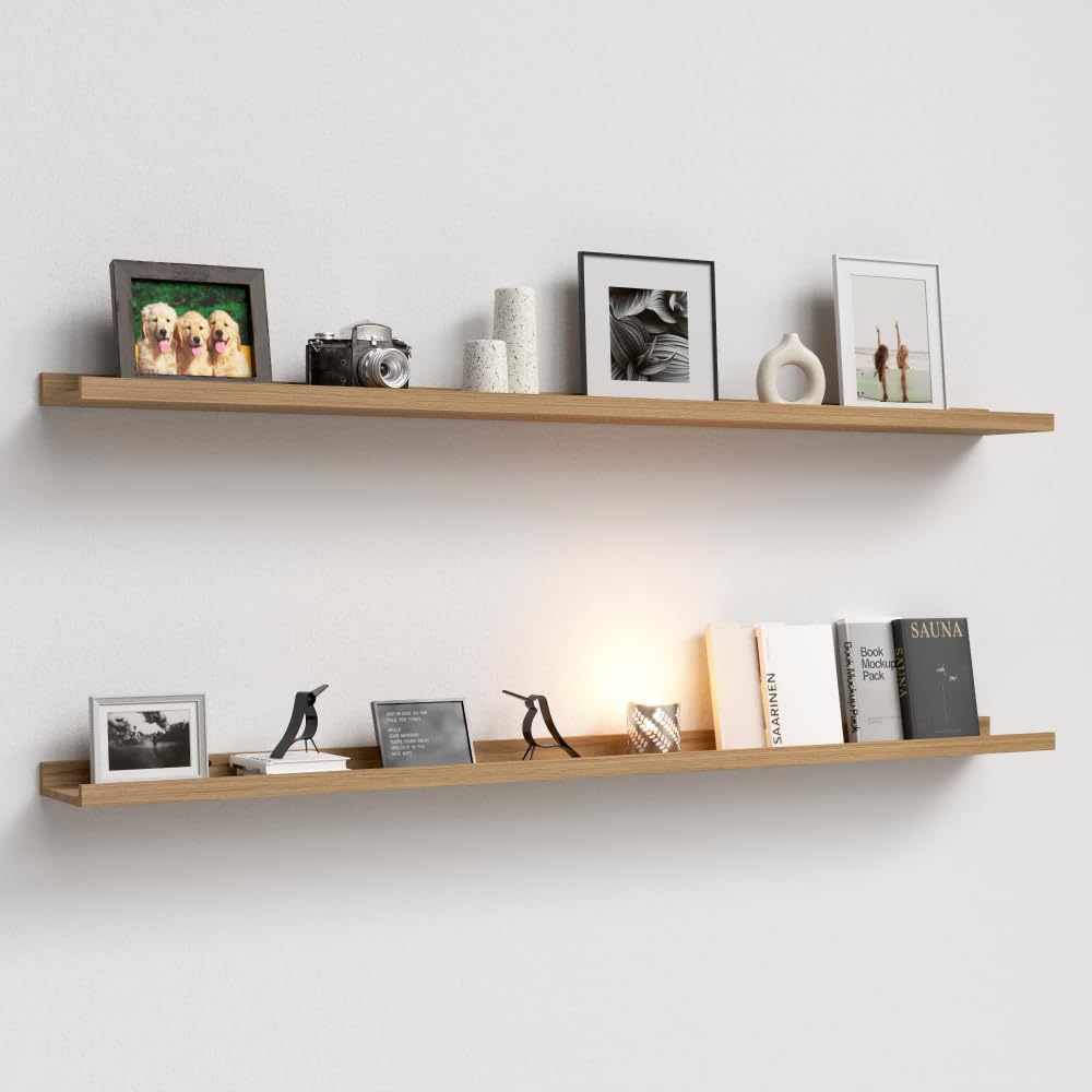 Boswillon Floating Shelves Set of 2, Small Wall Shelf with Lip, 16in, White