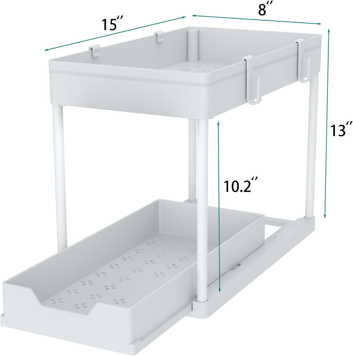 DEKAVA Cabinet, 2 Pack Under Sink Organizer, 2 Tier Sliding Bathroom Kitchen Organizer, Large White ABS Baskets, Easy Install & Clean