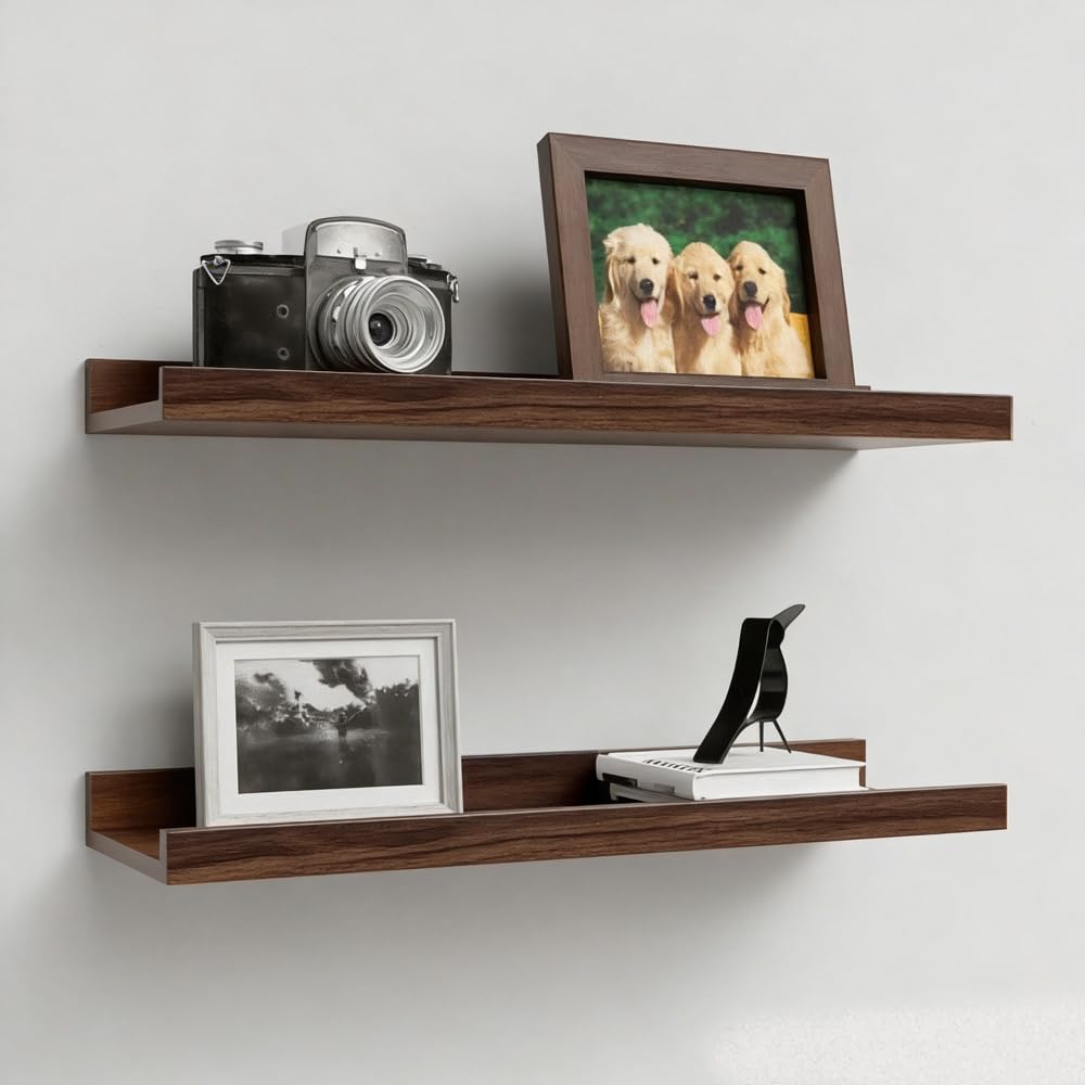 Boswillon Floating Shelves Set of 2, Small Wall Shelf with Lip, 16in, White