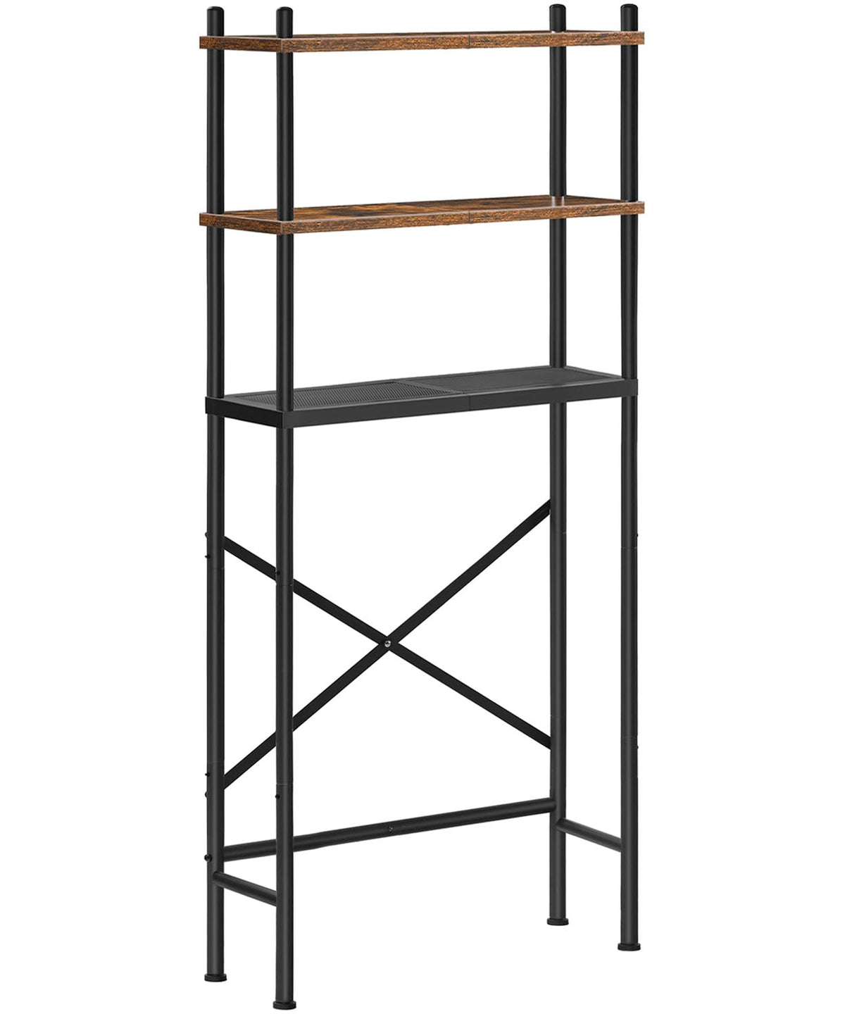 HOOBRO Over the Toilet Storage, 3-Tier Over Toilet Bathroom Organizer, Freestanding Above Toilet Shelf with Adjustable Feet, Space Saving, Easy Assembly, Rustic Brown and Black BF63TS01