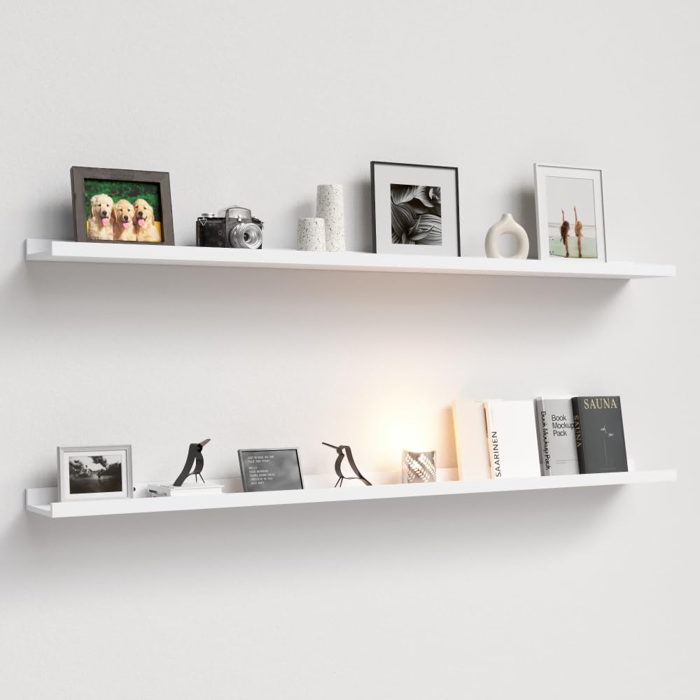 Boswillon Floating Shelves Set of 2, Small Wall Shelf with Lip, 16in, White