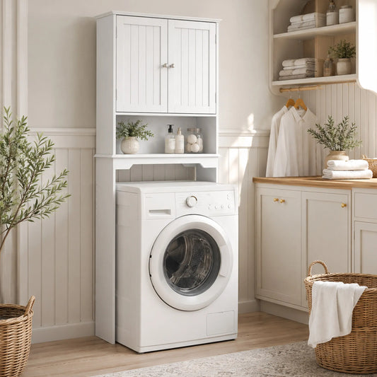 Over the Toilet Storage Cabinet, Bathroom Storage Cabinet Over Toilet with Double Doors and Adjustable Shelf, Freestanding Toilet Rack for Bathroom
