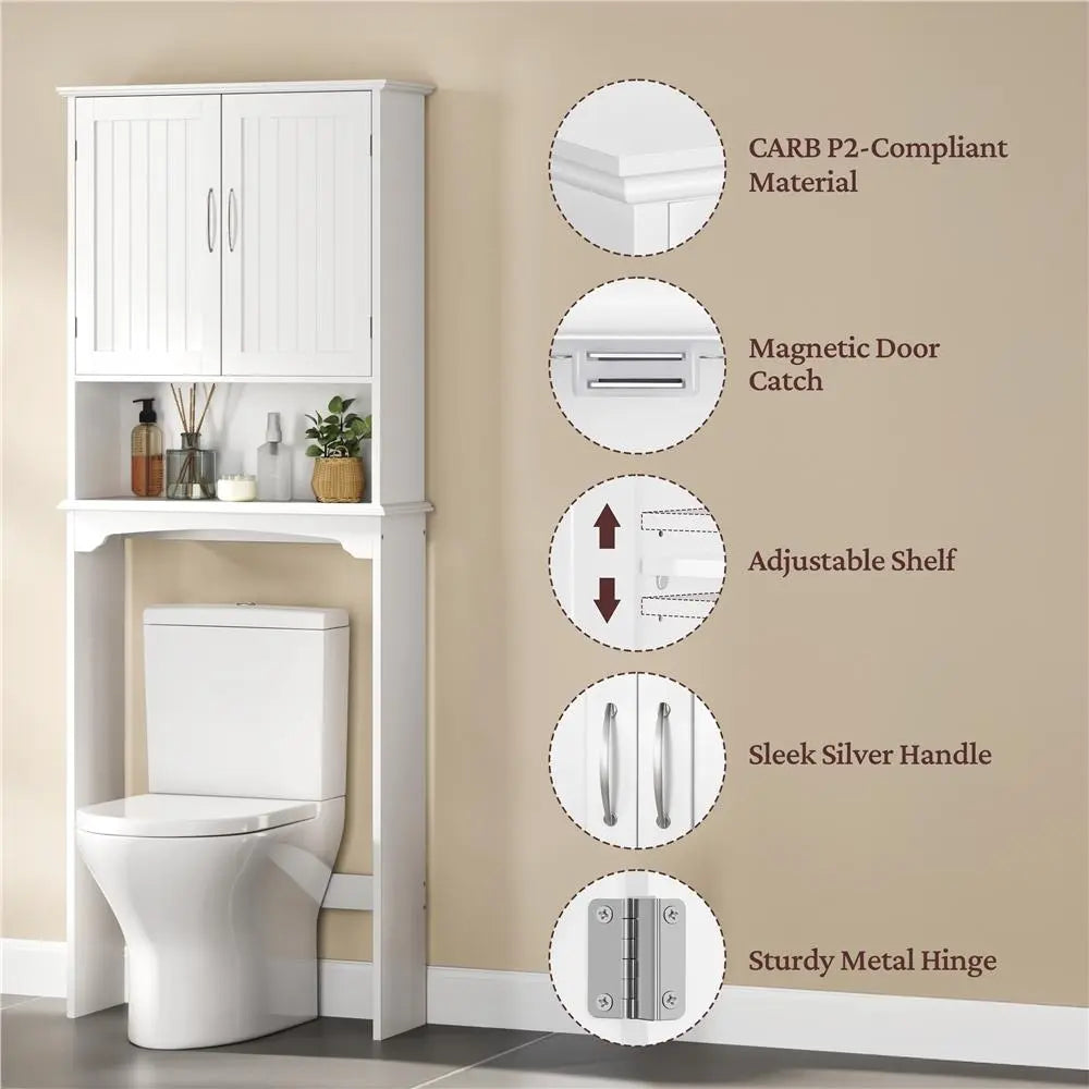 Costoffs Over-The-Toilet Bathroom Cabinet - Double-Door Storage Organizer with Inner Adjustable Shelf, Open Shelf, Accessory Organizer, Bathroom Decor Ideas