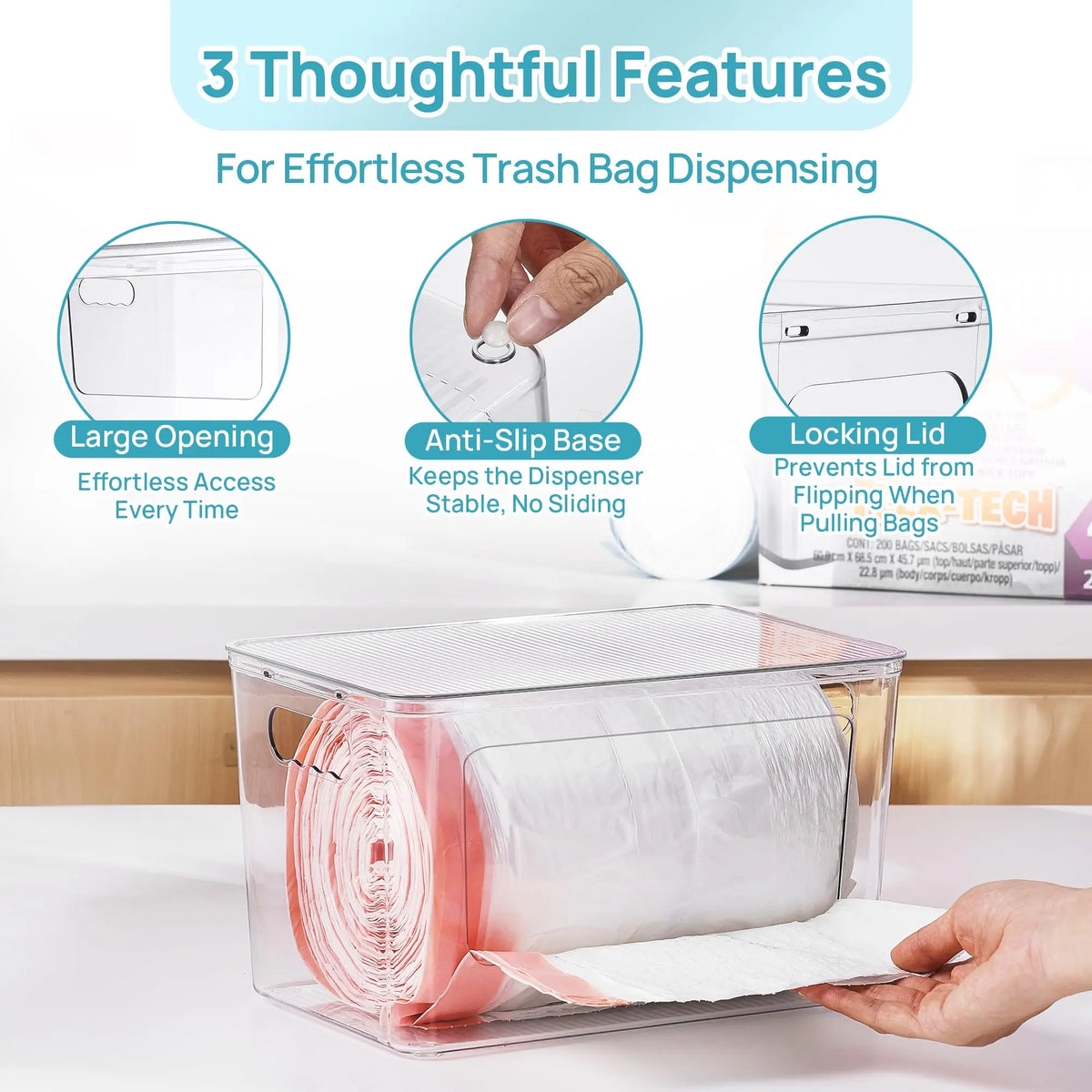 【Under Sink Reset】Vtopmart 2/4 Pack Trash Bag Holder, Stackable Garbage Bag Dispenser for 13/30/33 Gallon Bags, Clear Organizer Bins for Under Kitchen Sink, Laundry Room Organization and Storage, DealsForYouDays, summerwins
