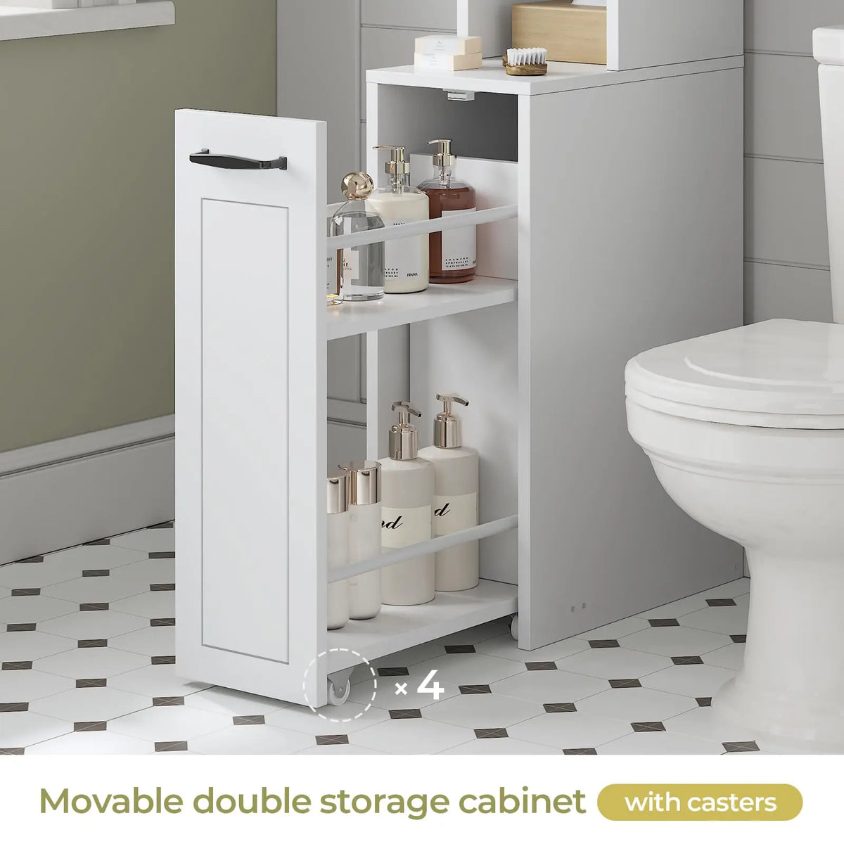 Over The Toilet Storage Cabinet with Pulley Bathroom Storage Cabinet, Space Saver W/Adjustable Shelf & Open Shelf for Bathroom, Restroom, Laundry (White)