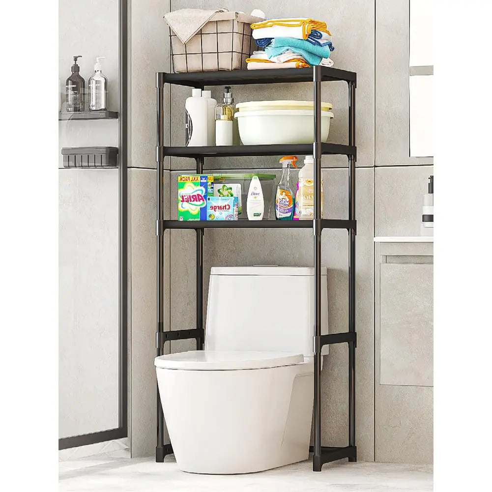 3‑Tier Over‑the‑Toilet Storage Rack, Freestanding Bathroom Space‑Saving Shelf Organizer with Waterproof Iron Frame, Easy‑to‑Assemble Storage Unit for Bathroom, Laundry Room and Kitchen